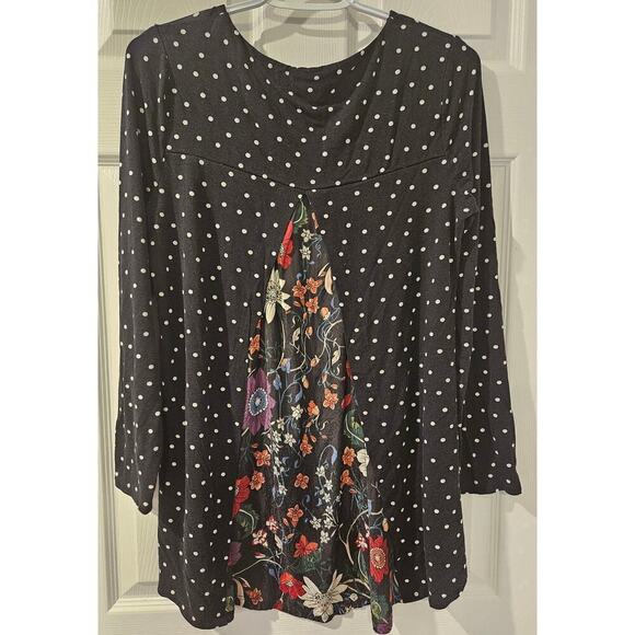 Chico’s Black Dot Floral-Mix Tunic Top Long Sleeve Size 0 size small - Picture 2 of 7